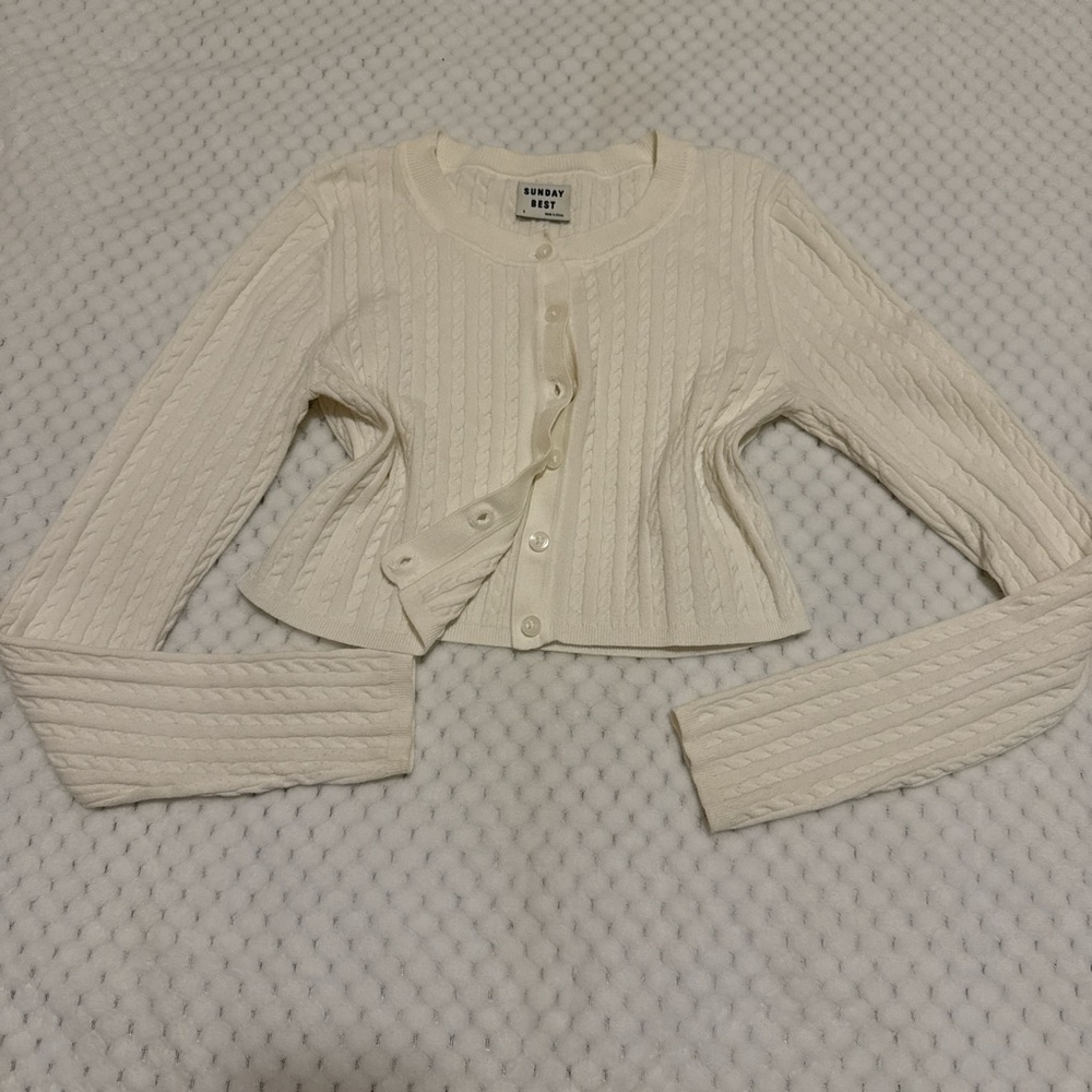 Aritzia White Cable Knit Cardigan